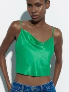 Zara Emerald Green Satin Cowl Camisole